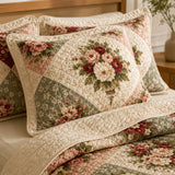 H.PAI Vintage Rose Garden Quilted 3-Piece Bedding Set