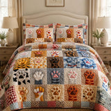 H.PAI Cozy Paw Print Quilted 3-Piece Bedding Set