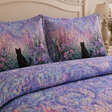 H.PAI Twilight Wildflower Cat Quilted 3-Piece Bedding Set