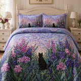 H.PAI Twilight Wildflower Cat Quilted 3-Piece Bedding Set