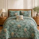 H.PAI Vintage Skull Botanical Quilted 3-Piece Bedding Set