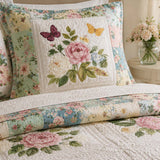 H.PAI Vintage Floral Garden Quilted 3-Piece Bedding Set