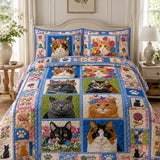 H.PAI Floral Cat Portrait Quilted 3-Piece Bedding Set