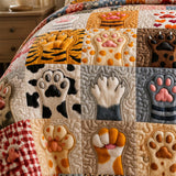 H.PAI Cozy Paw Print Quilted 3-Piece Bedding Set
