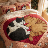H.PAI Cat Love Valentine's Day 3- Piece Quilted Bedding Set