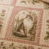 H.PAI Vintage Rose Cat Garden Quilted 3-Piece Bedding Set