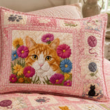 H.PAI Floral Cat Portrait Quilted 3-Piece Bedding Set