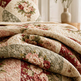 H.PAI Vintage Rose Garden Quilted 3-Piece Bedding Set