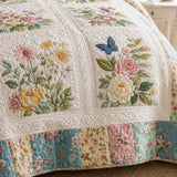 H.PAI Vintage Floral Garden Quilted 3-Piece Bedding Set