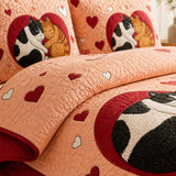 H.PAI Cat Love Valentine's Day 3- Piece Quilted Bedding Set