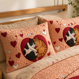 H.PAI Cat Love Valentine's Day 3- Piece Quilted Bedding Set
