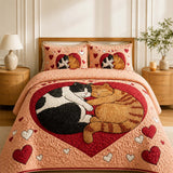 H.PAI Cat Love Valentine's Day 3- Piece Quilted Bedding Set