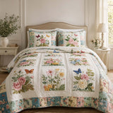 H.PAI Vintage Floral Garden Quilted 3-Piece Bedding Set