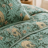 H.PAI Vintage Skull Botanical Quilted 3-Piece Bedding Set