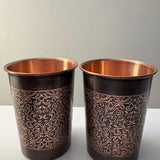 Sophia Athens 18oz Vintage Χάλκινο Ποτήρι Σετ 2 Τεμαχίων Ροζ Χρυσού Ποτηριών με Λουλούδια