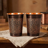 Sophia Athens 18oz Vintage Χάλκινο Ποτήρι Σετ 2 Τεμαχίων Ροζ Χρυσού Ποτηριών με Λουλούδια