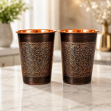 Sophia Athens 18oz Vintage Χάλκινο Ποτήρι Σετ 2 Τεμαχίων Ροζ Χρυσού Ποτηριών με Λουλούδια